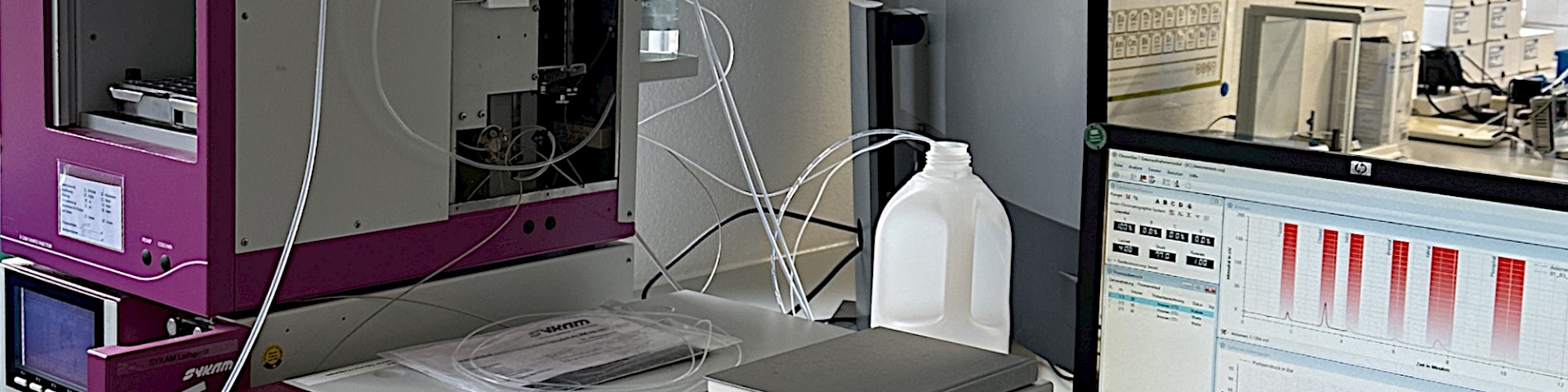 Drug research - laboratory with measuring instruments and analysis screen