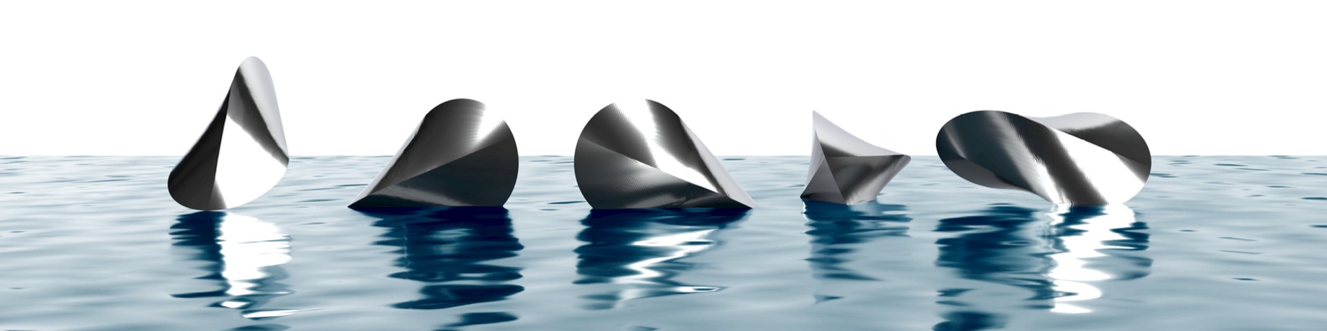 Five oloids, showing the body from different perspectives, lying down and reflected on water, symbolise the phenomenological basis from Husserl to Schmitz as a prerequisite for holistic, interdisciplinary understanding.