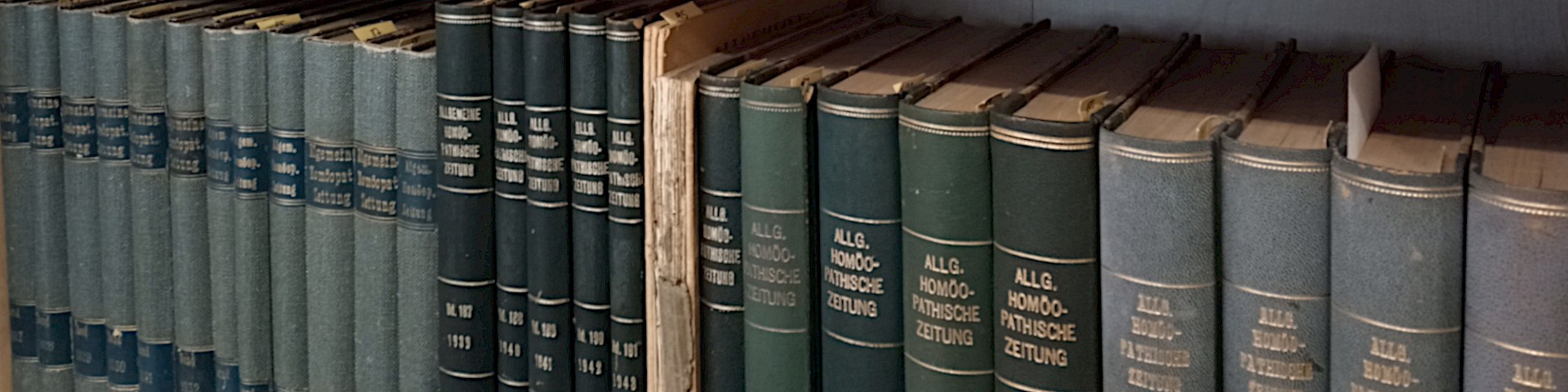 Antike homöopathische Bücher in einem Bücheregal