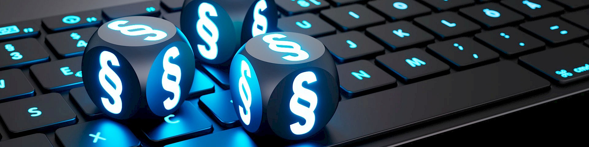 Image of cubes depicting paragraph signs, lying on a keyboard.
